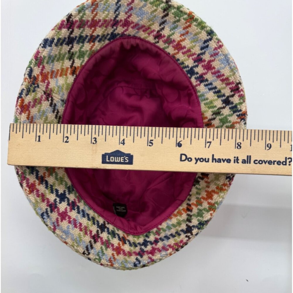 Coach Tattersall Crusher Multicolor Plaid Wool Bucket Hat With Leather Trim P/S - Picture 11 of 12